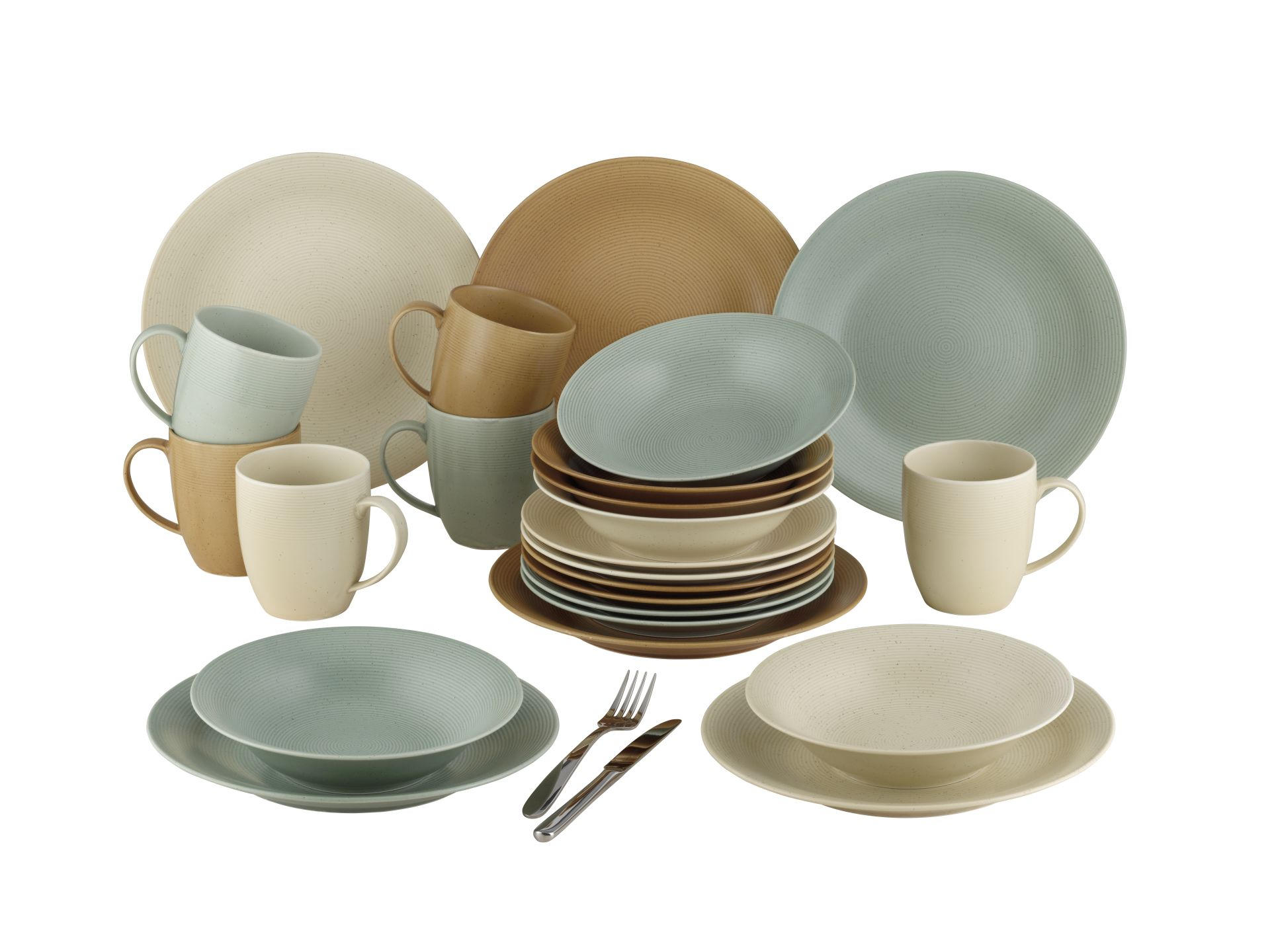 KOMBINIRANI SERVIS Aruba porcelan - turkizna/opečnato rjava, Basics, keramika - Van Well