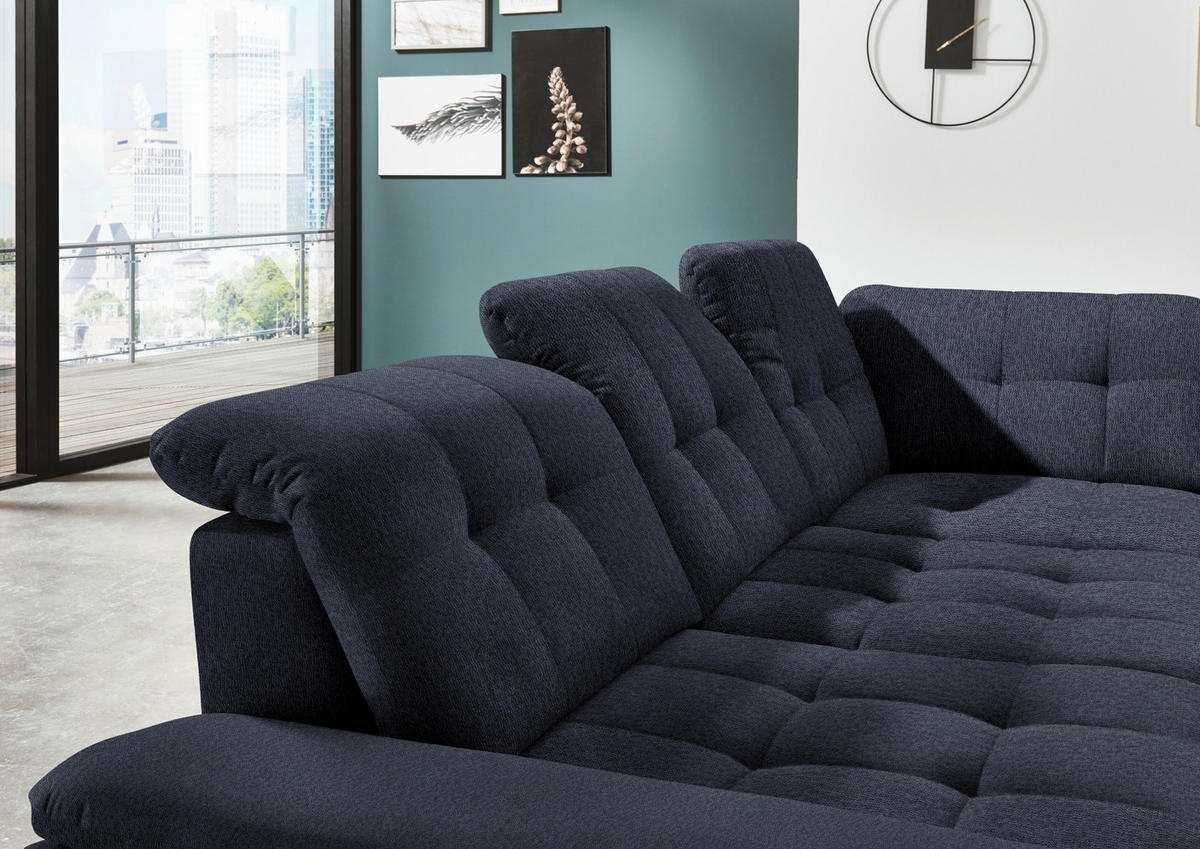 ECKSOFA in Chenille Dunkelblau  - Chromfarben/Dunkelblau, Design, Textil/Metall (310/260cm) - Beldomo Speed