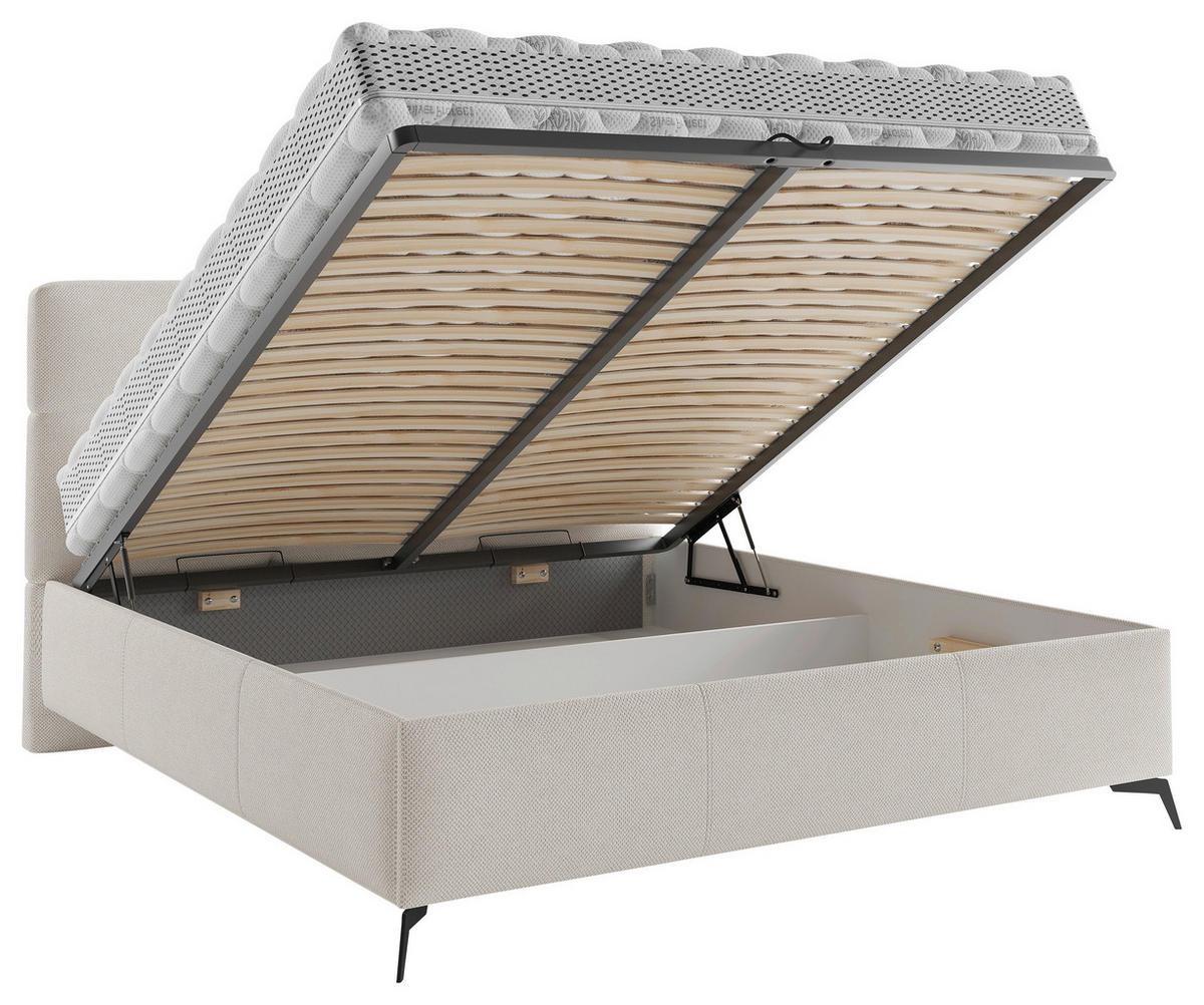 POLSTERBETT 180/200 cm  in Creme  - Creme/Schwarz, Modern, Holz/Textil (180/200cm) - Boxxx