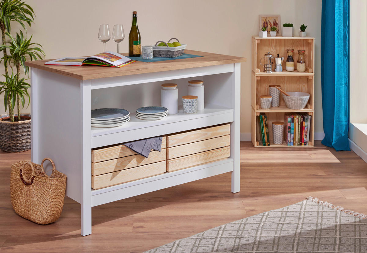KÜCHENINSEL   in Weiß, Eiche Artisan  - Silberfarben/Weiß, MODERN, Holzwerkstoff/Metall (100/92/60cm) - home24
