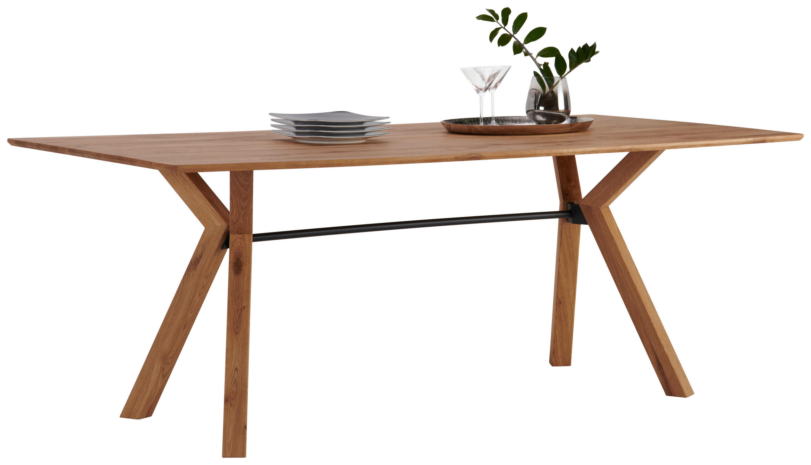 ESSTISCH Asteiche massiv rechteckig Schwarz, Eichefarben  - Eichefarben/Schwarz, Natur, Holz/Metall (220/100/75cm) - Dieter Knoll