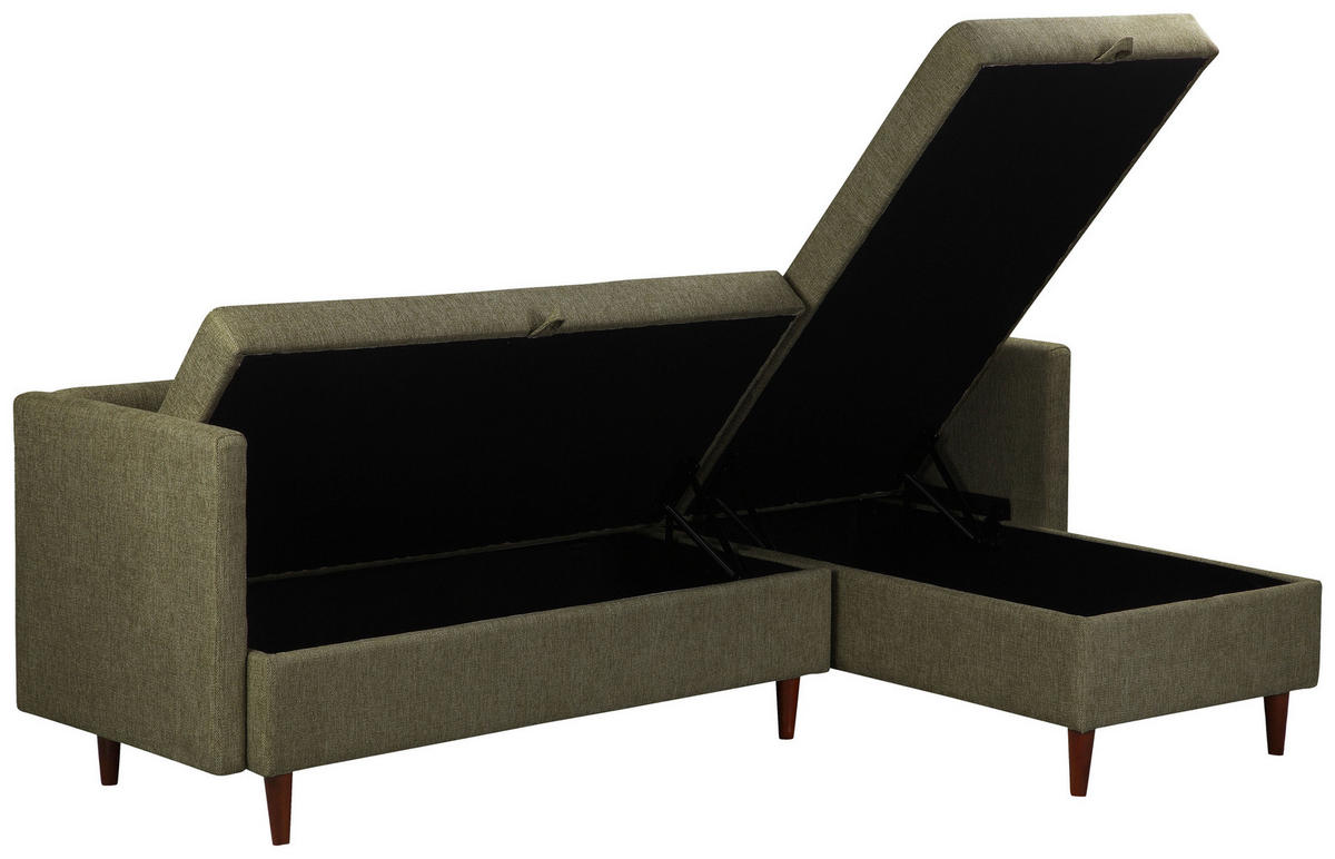 ECKSOFA SOLIN Grün Webstoff Rückenkissen, Bettkasten  - Braun/Grün, Design, Holz/Textil (188/79/123cm) - P & B