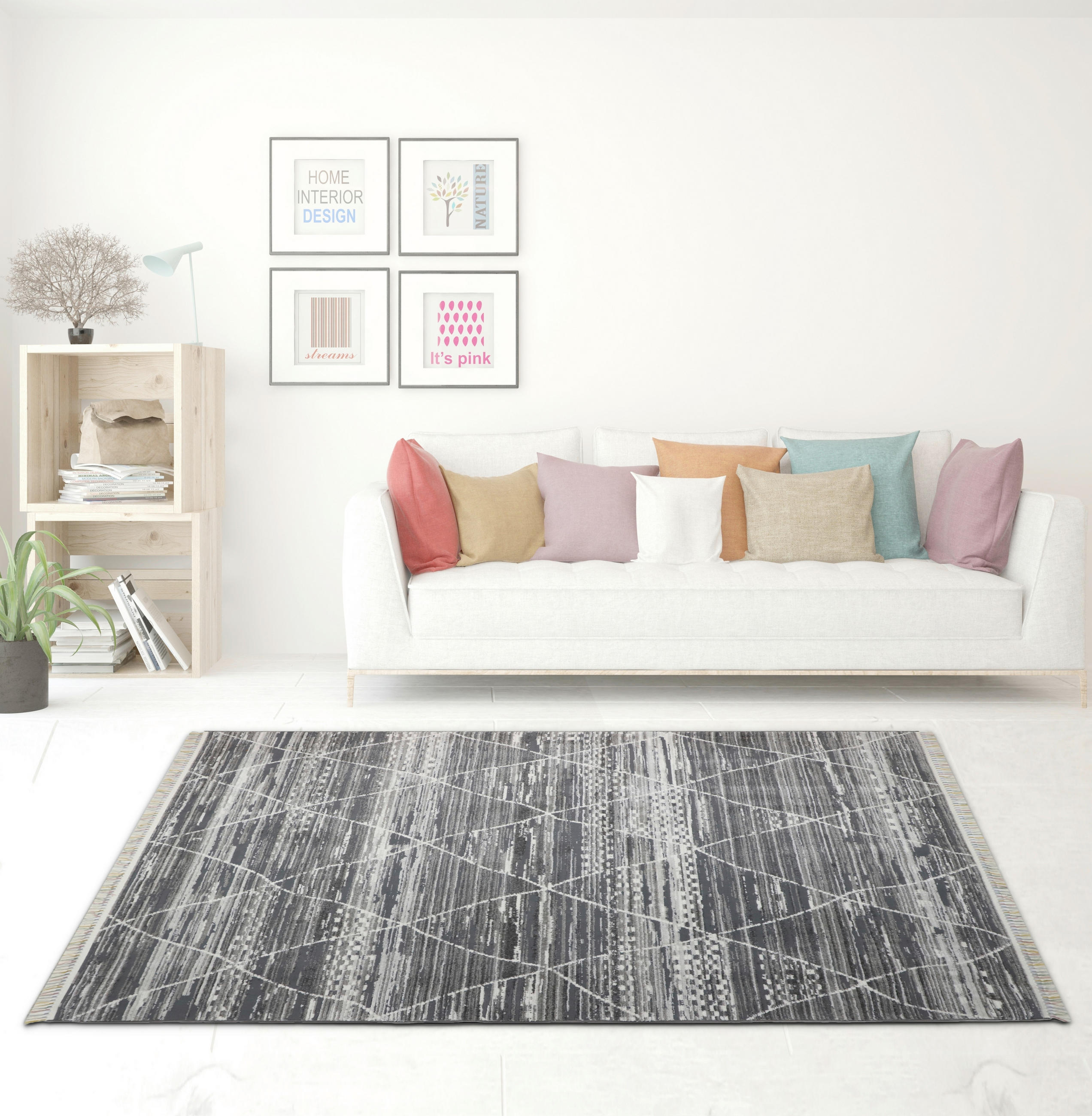 Thumbnail - Novel Läufer 4933, Anthrazit, Grau, Weiß, Textil, Abstraktes, rechteckig, 80x300 cm, Teppiche & Böden, Teppiche, Teppich...