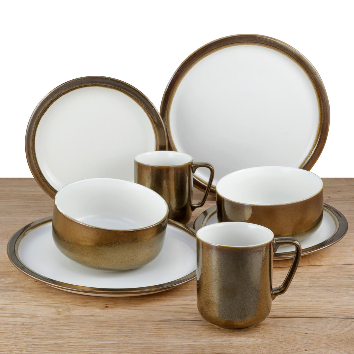 KOMBINOVANÁ SOUPRAVA, 8dílné, kamenina - bílá/barvy zlata, keramika (30/30/29cm) - Creatable