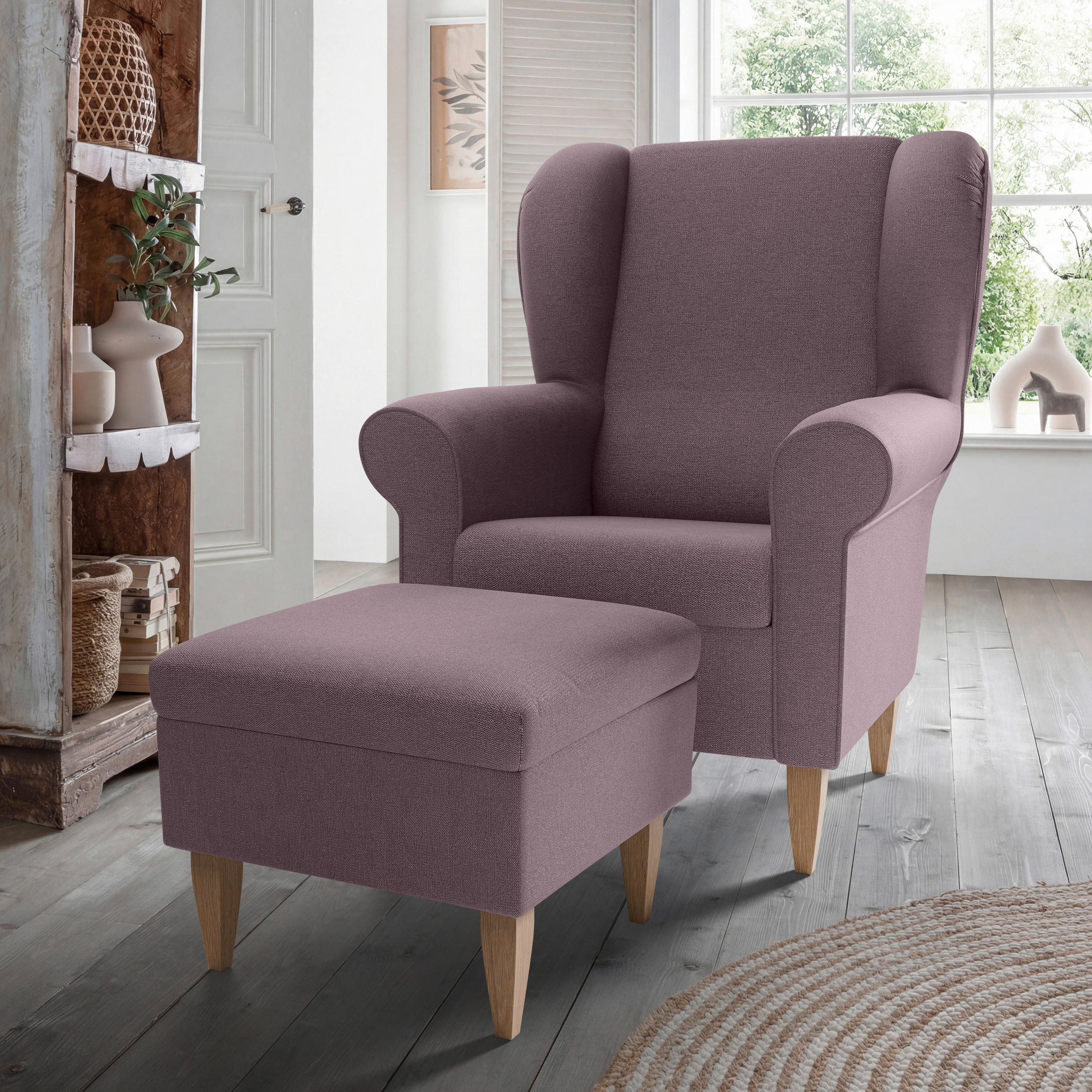 SESSELSET Struktur Bordeaux  - Bordeaux/Naturfarben, Konventionell, Holz/Textil (80/102/86cm) - Livetastic