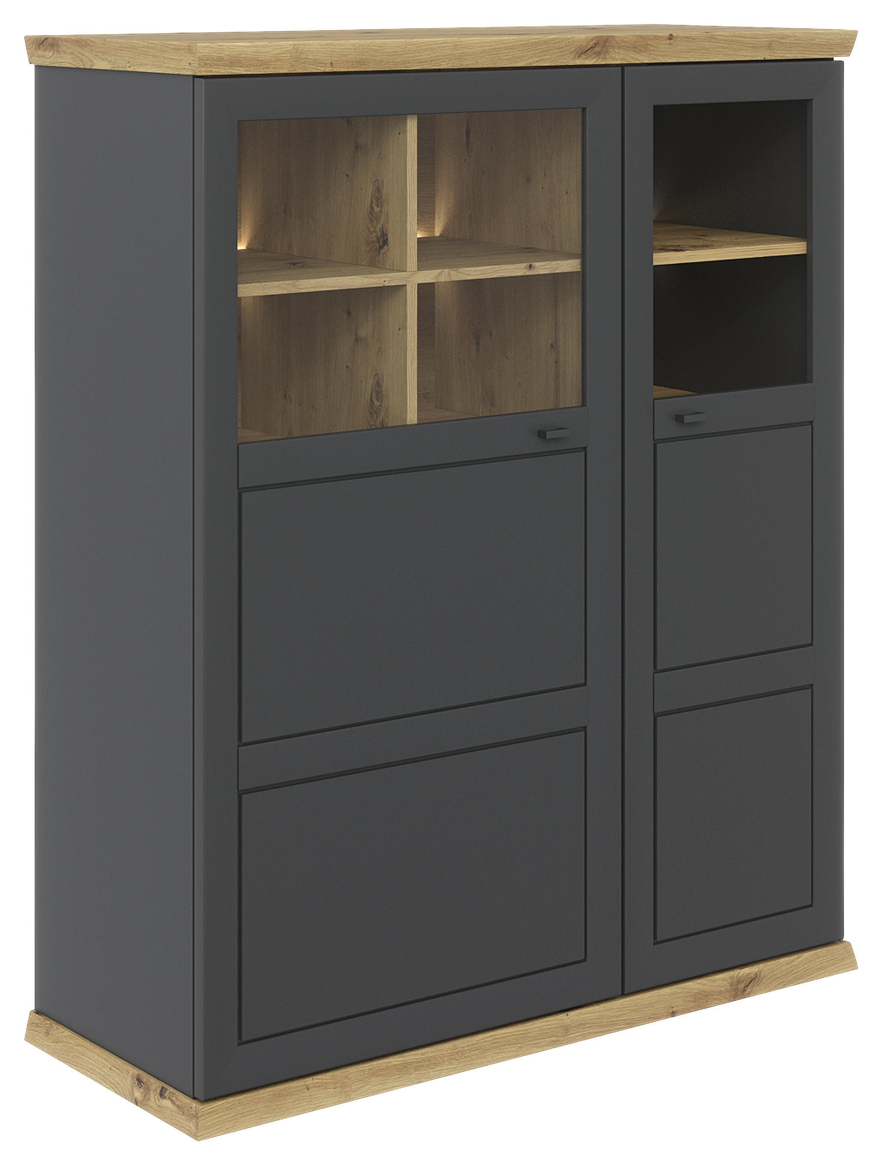 VISOKA KOMODA, hrast artisan  - barve hrasta/antracit, Design, kovina/steklo (110/134,4/43cm) - Hom`in