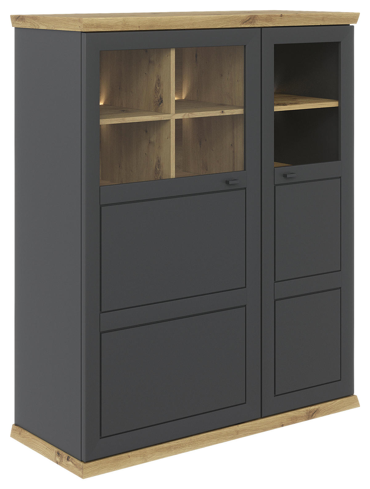 VISOKA KOMODA, hrast artisan  - barve hrasta/antracit, Design, kovina/steklo (110/134,4/43cm) - Hom`in