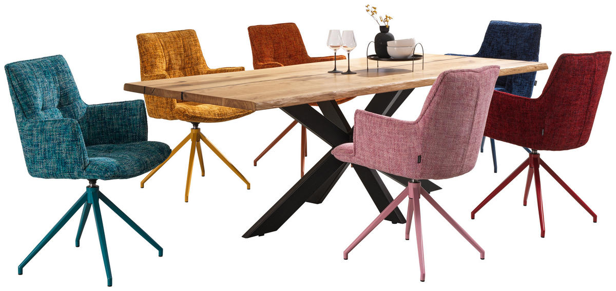 ESSTISCH in Holz 220/100/76 cm  - Eichefarben/Schwarz, Design, Holz/Metall (220/100/76cm) - Linea Natura
