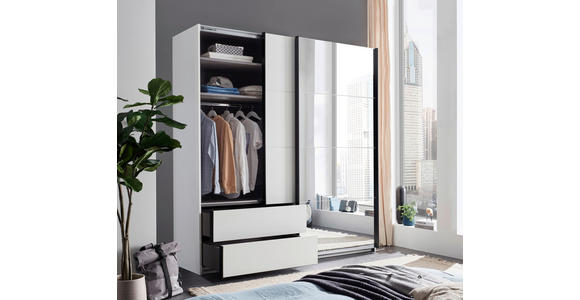 SCHWEBETÜRENSCHRANK  in Schwarz, Weiß  - Schwarz/Weiß, MODERN, Glas/Holzwerkstoff (215/225,5/60,5cm) - Xora
