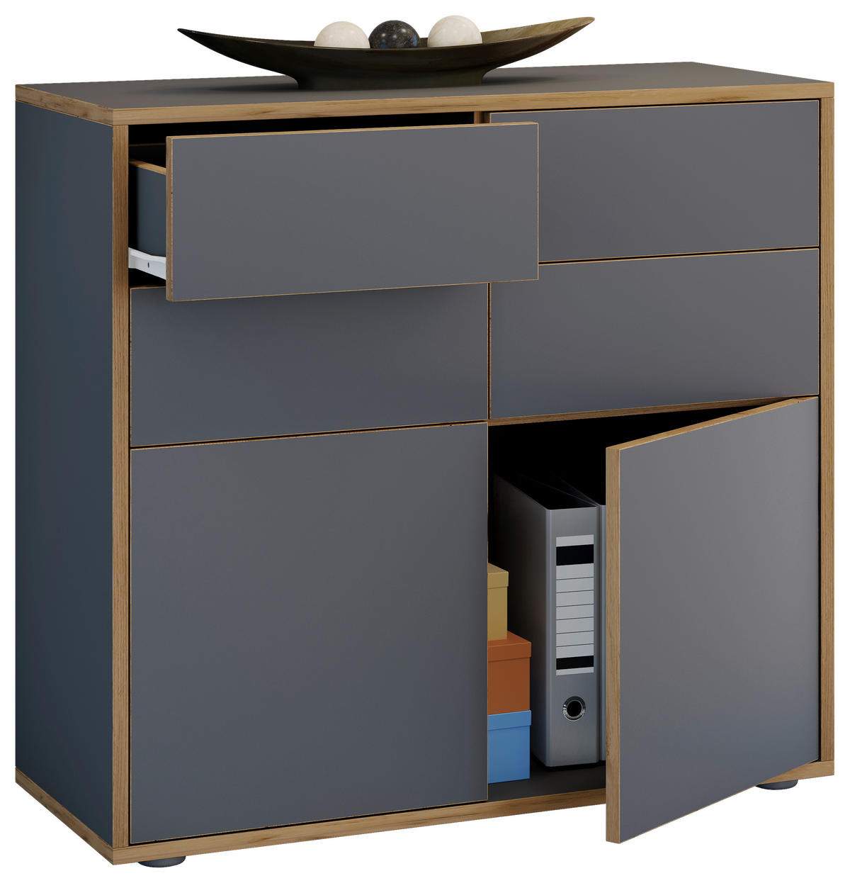 KOMMODE Salia  in 100/74/33 cm  - Honigeiche/Anthrazit, Design, Holzwerkstoff/Kunststoff (100/74/33cm) - MID.YOU