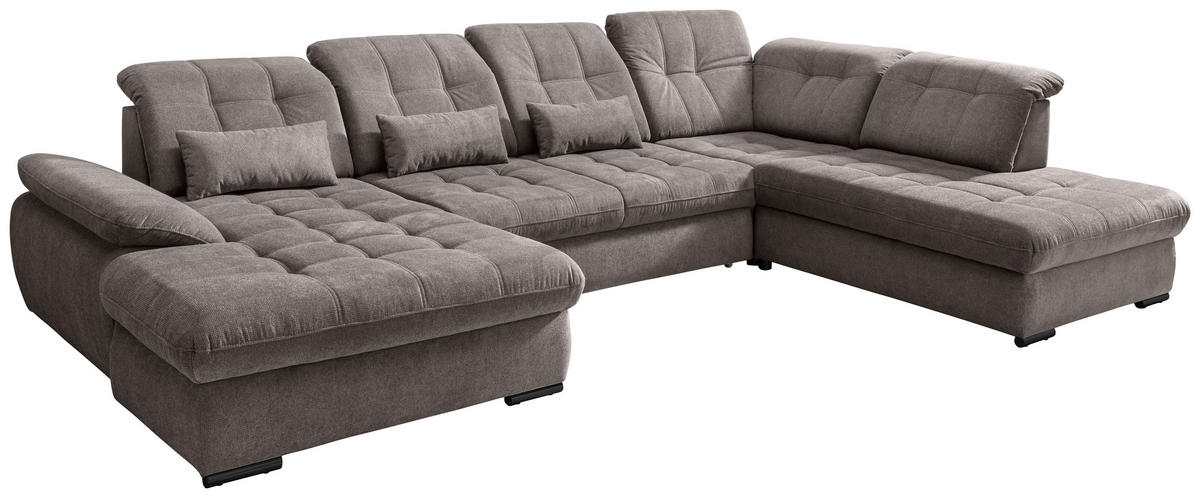 WOHNLANDSCHAFT in Chenille Graubraun  - Graubraun/Schwarz, Modern, Textil/Metall (184/387/252cm) - Livetastic