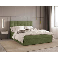 BOXBETT 160/200 cm,  in Dunkelgrün, Bettkasten, Topper, H2 + H3 = mittel + fest  - Dunkelgrün/Schwarz, MODERN, Holz/Kunststoff (160/200cm) - Livetastic