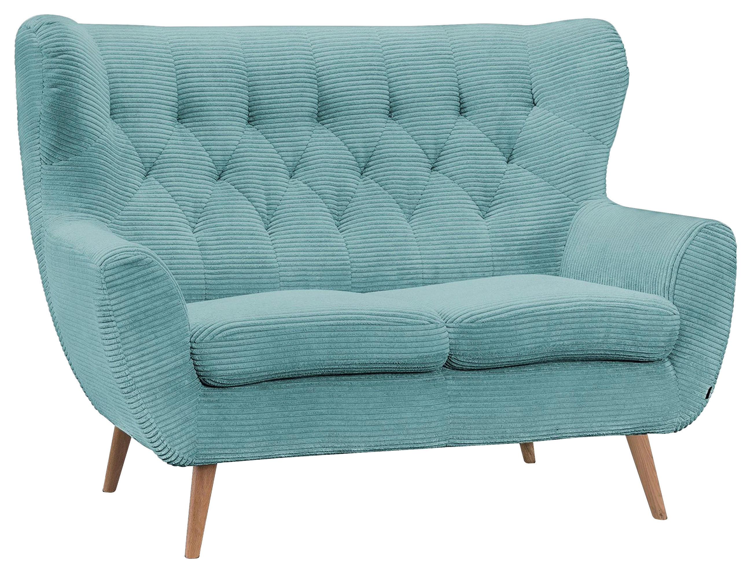 2-SITZER-SOFA Cord Türkis  - Türkis/Eichefarben, Design, Holz/Textil (137/101/95cm) - Stylife
