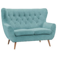 2-SITZER-SOFA Cord Türkis  - Türkis/Eichefarben, Design, Holz/Textil (137/101/95cm) - Stylife