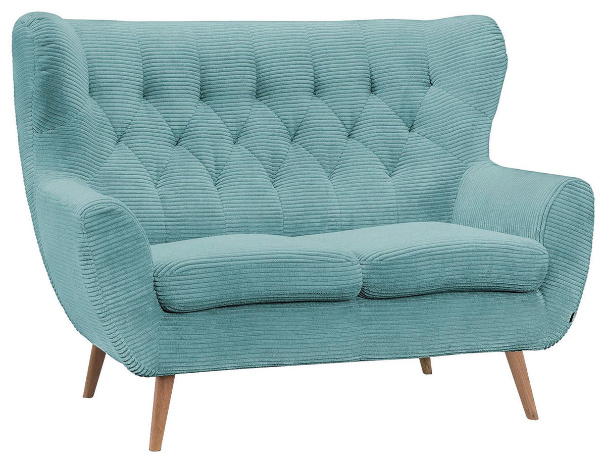 2-SITZER-SOFA Cord Türkis  - Türkis/Eichefarben, Design, Holz/Textil (137/101/95cm) - Stylife