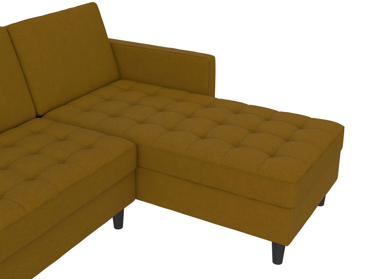 ECKSOFA PALERMO Currygelb Webstoff, Leinenoptik Schlaffunktion, Stauraum  - Currygelb/Schwarz, Basics, Kunststoff/Textil (213/154cm) - Livetastic