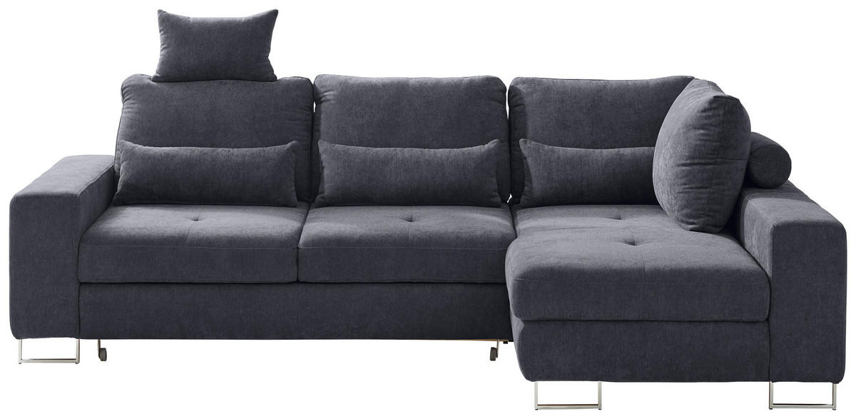 ECKSOFA Schwarz Flachgewebe  - Schwarz, Design, Textil/Metall (260/188cm) - Hom`in