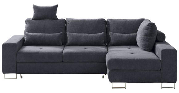 ECKSOFA Schwarz Flachgewebe  - Schwarz, Design, Textil/Metall (260/188cm) - Hom`in