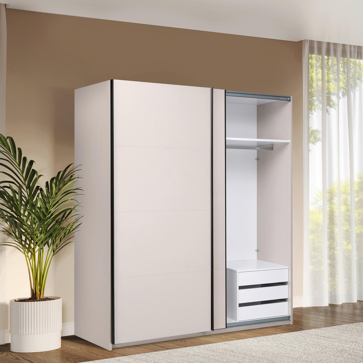 SCHIEBETÜRENSCHRANK 200/211,5/61,5 cm 2-türig Kaschmir  - Kaschmir/Schwarz, MODERN, Holzwerkstoff/Metall (200/211,5/61,5cm) - MID.YOU