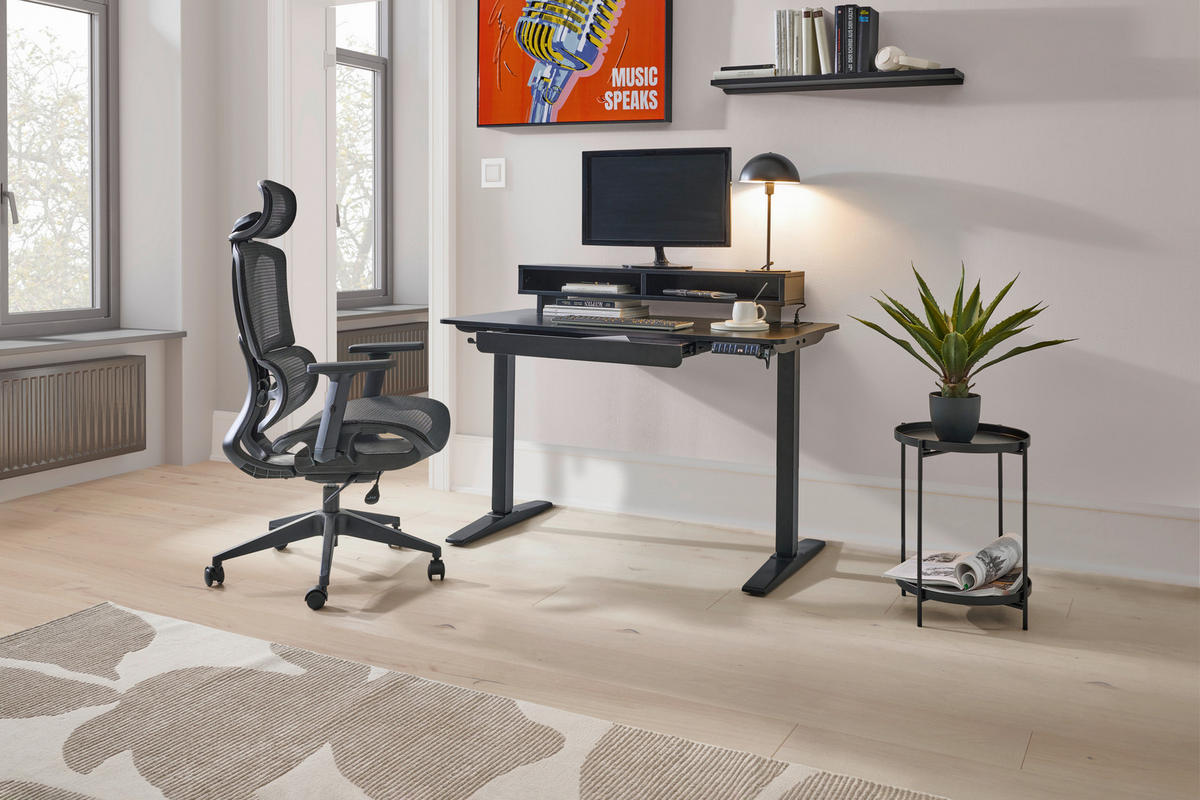 GAMING-TISCH Schwarz  - Schwarz, Modern, Holzwerkstoff/Kunststoff (120/75/120/60cm) - MID.YOU