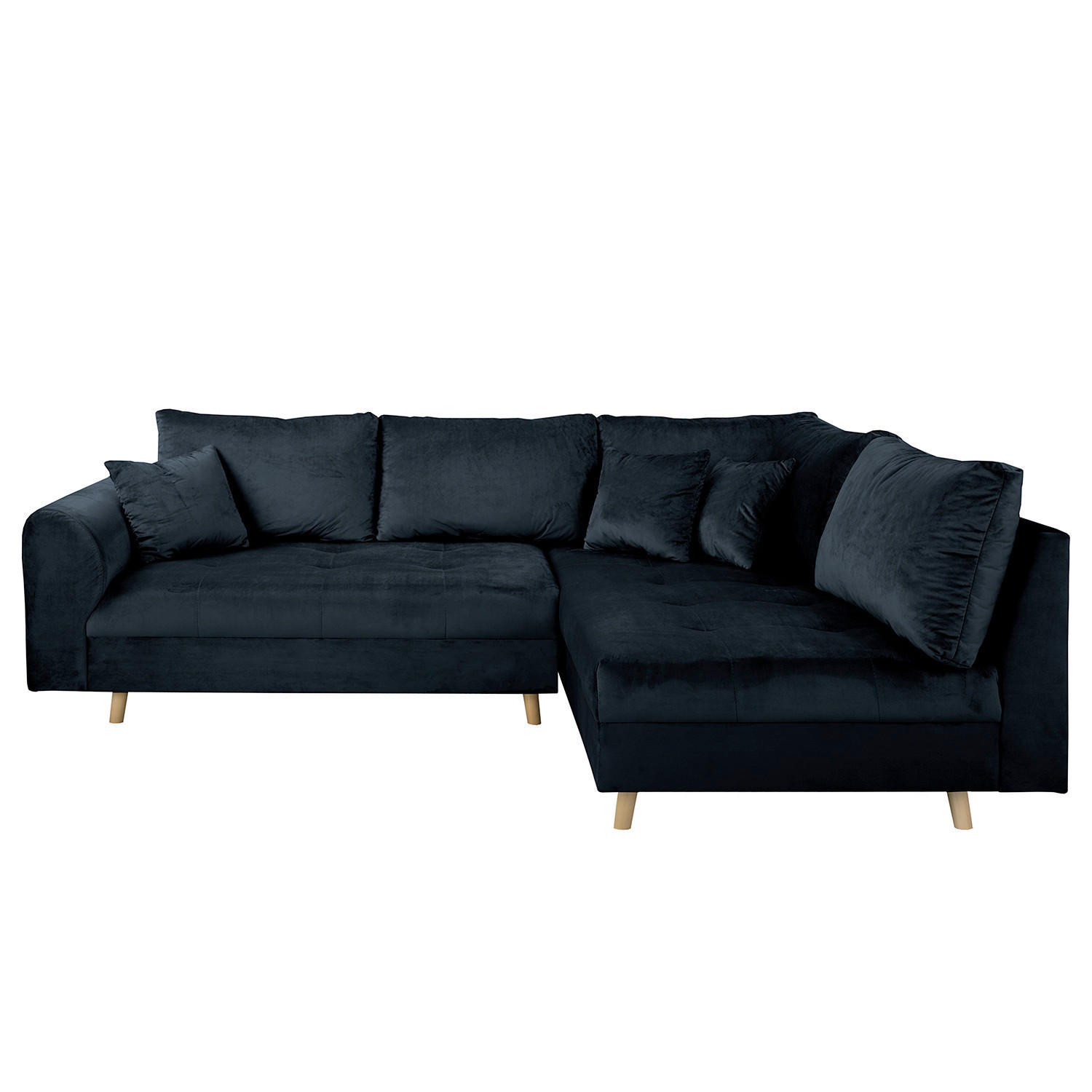 ECKSOFA Ariella in Samt Dunkelblau  231/161 cm  - Naturfarben/Dunkelblau, Design, Holz/Textil (231/161cm) - Livetastic
