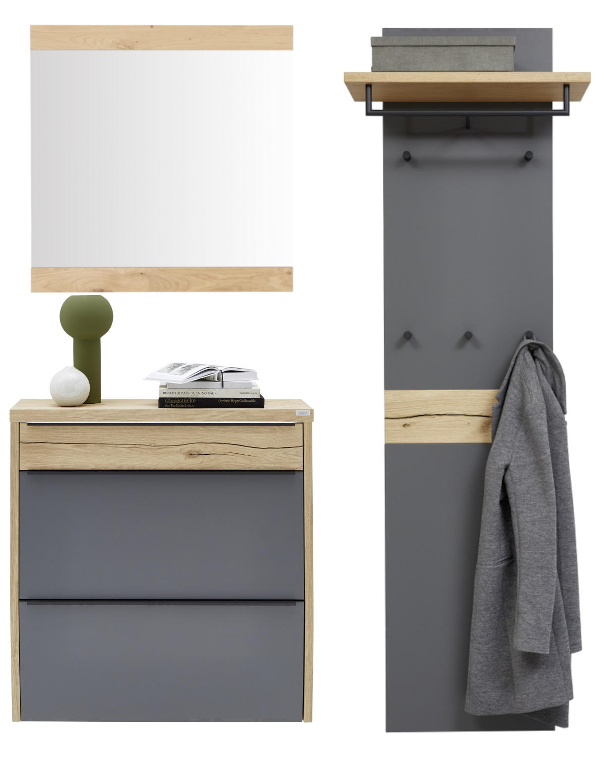 GARDEROBE Grau, Eichefarben - Eichefarben/Grau, Design, Holz (170/200/32cm) - Dieter Knoll