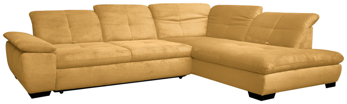 ECKSOFA in Cord Currygelb  - Currygelb/Schwarz, Design, Textil/Metall (313/242cm) - Xora