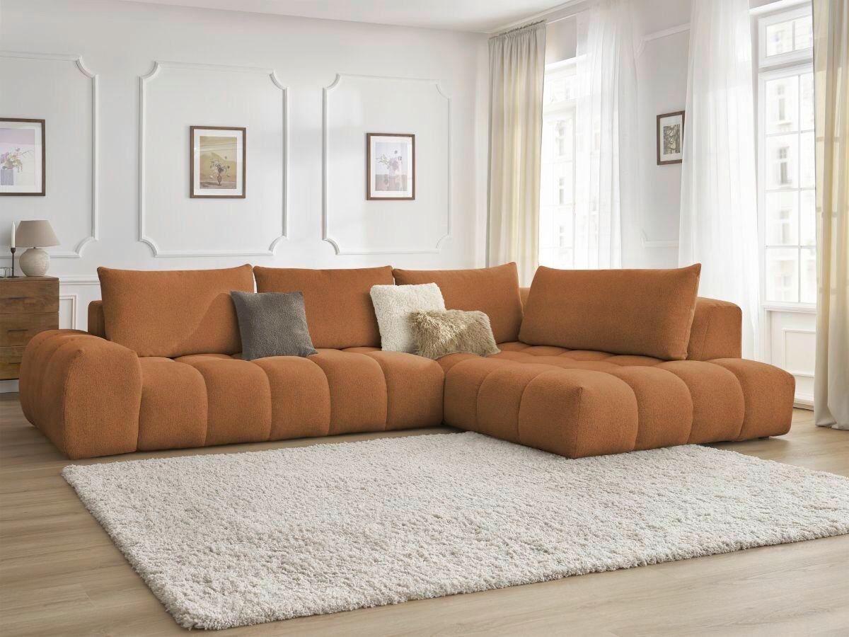 ECKSOFA Ottomane rechts  EVEREST Orange Flachgewebe  - Schwarz/Orange, MODERN, Kunststoff/Textil (352/210cm) - Livetastic