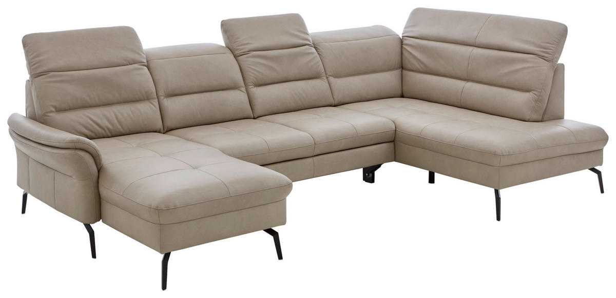 WOHNLANDSCHAFT Beige Echtleder  - Beige/Schwarz, Design, Leder/Metall (181/336/206cm) - Beldomo Speed