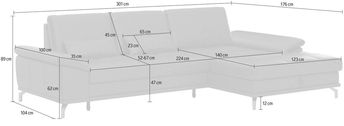 ECKSOFA COSTELLO E Anthrazit Kombination Echtleder/Stoff Mikrofaser Nierenkissen, Armteilverstellung, Sitztiefenverstellung, Bettkasten  - Anthrazit/Schwarz, Basics, Leder/Textil (301/176cm) - Sit & More