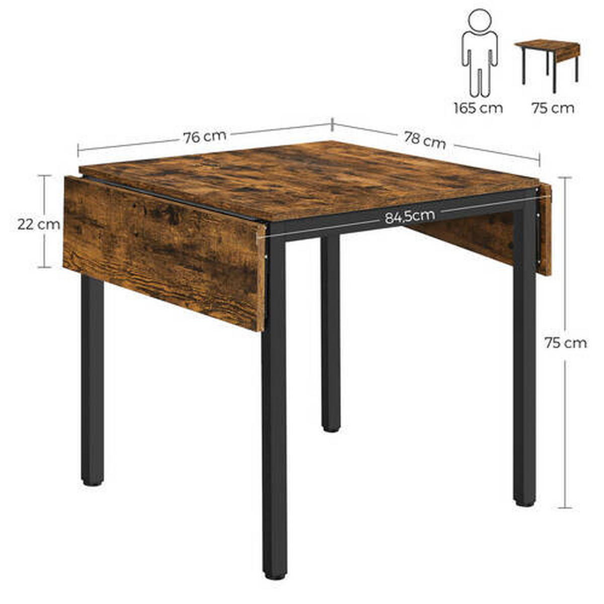 ESSTISCH in Metall, Holzwerkstoff 85-120/78/75 cm  - Schwarz/Braun, Basics, Holzwerkstoff/Metall (85-120/78/75cm) - Boxxx