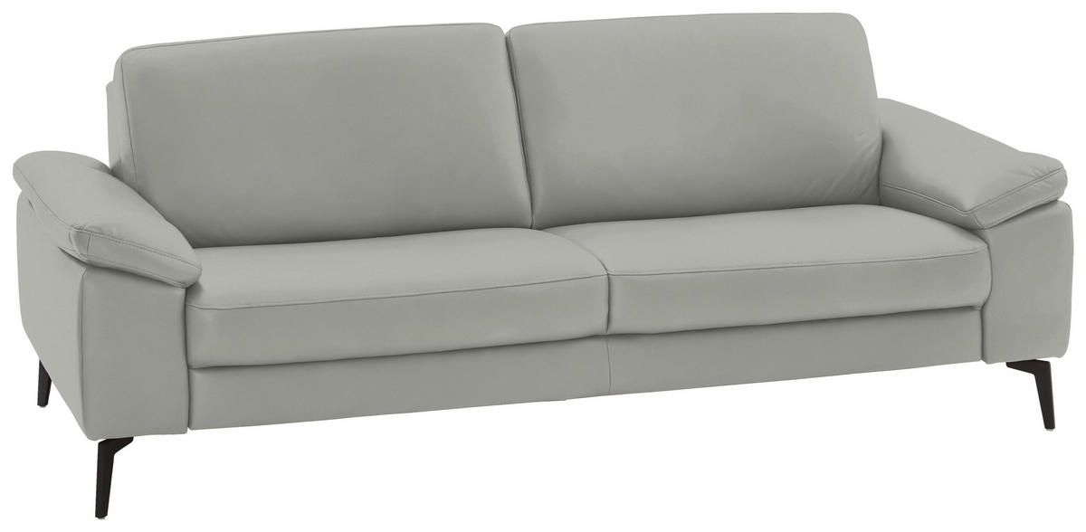 3-SITZER-SOFA in Echtleder Hellgrau  - Hellgrau/Schwarz, Design, Leder/Metall (224/88/100cm) - Valdera