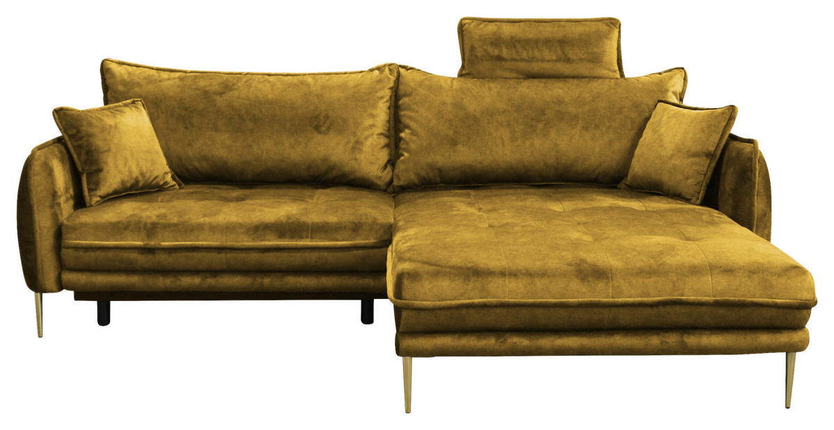 ECKSOFA in Velours Senfgelb  264/196 cm  - Goldfarben/Senfgelb, Design, Textil/Metall (264/196cm) - MID.YOU