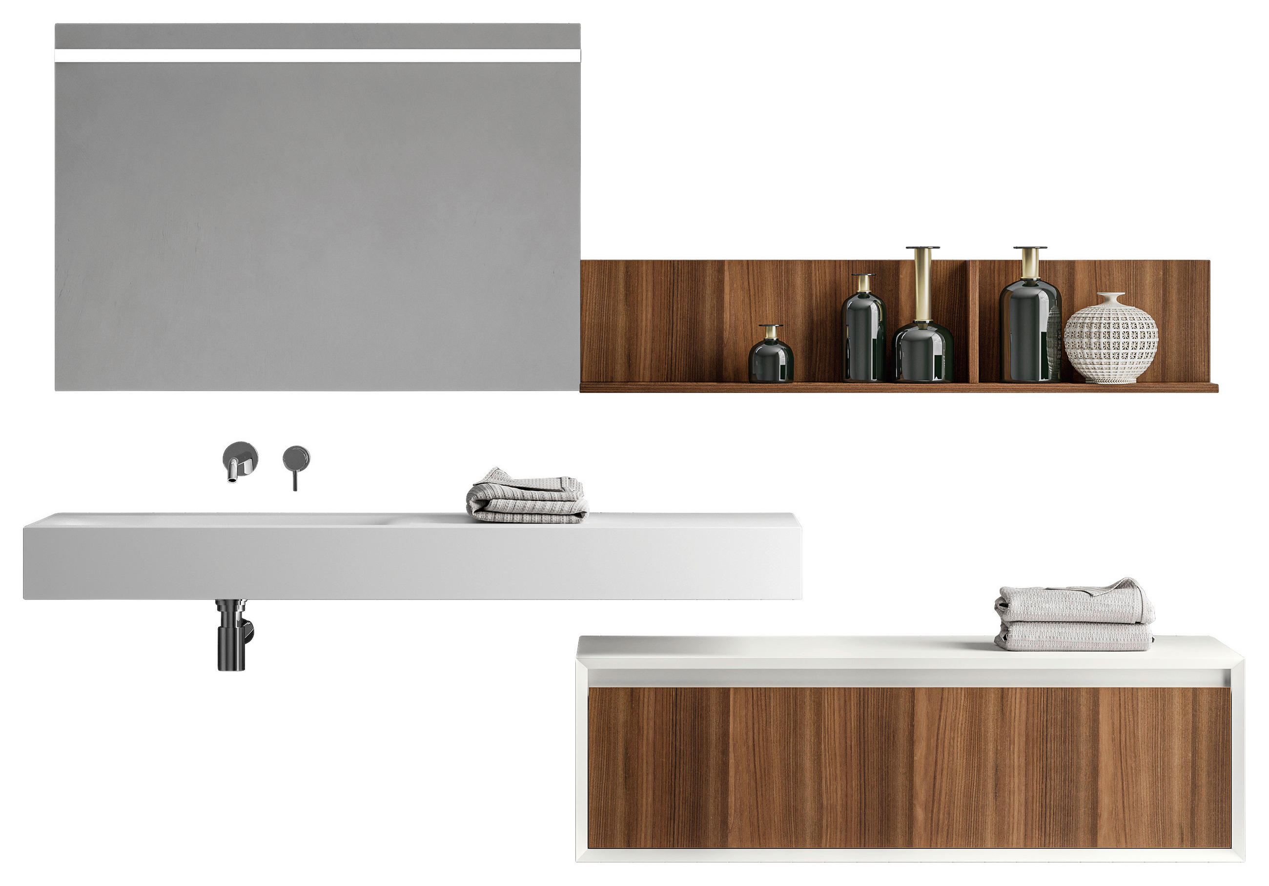 BADEZIMMER  in 140+80 cm  - Weiß/Braun, Design, Holzwerkstoff/Stein (140+80cm) - Emilio Belluti