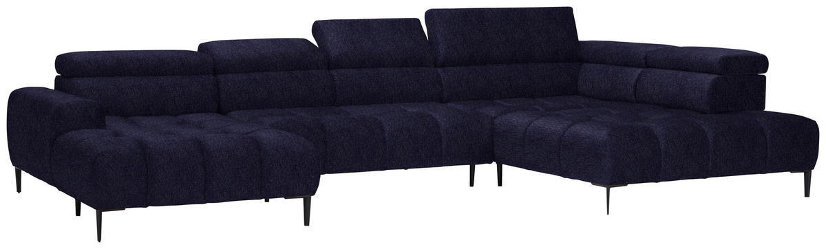 WOHNLANDSCHAFT in Samt, Webstoff Schwarz  - Schwarz, Design, Textil/Metall (177/385/216cm) - Welnova