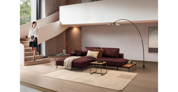 ECKSOFA  in Echtleder Bordeaux  201/304 cm  - Bordeaux/Schwarz, Design, Leder/Metall (201/304cm) - Belluti