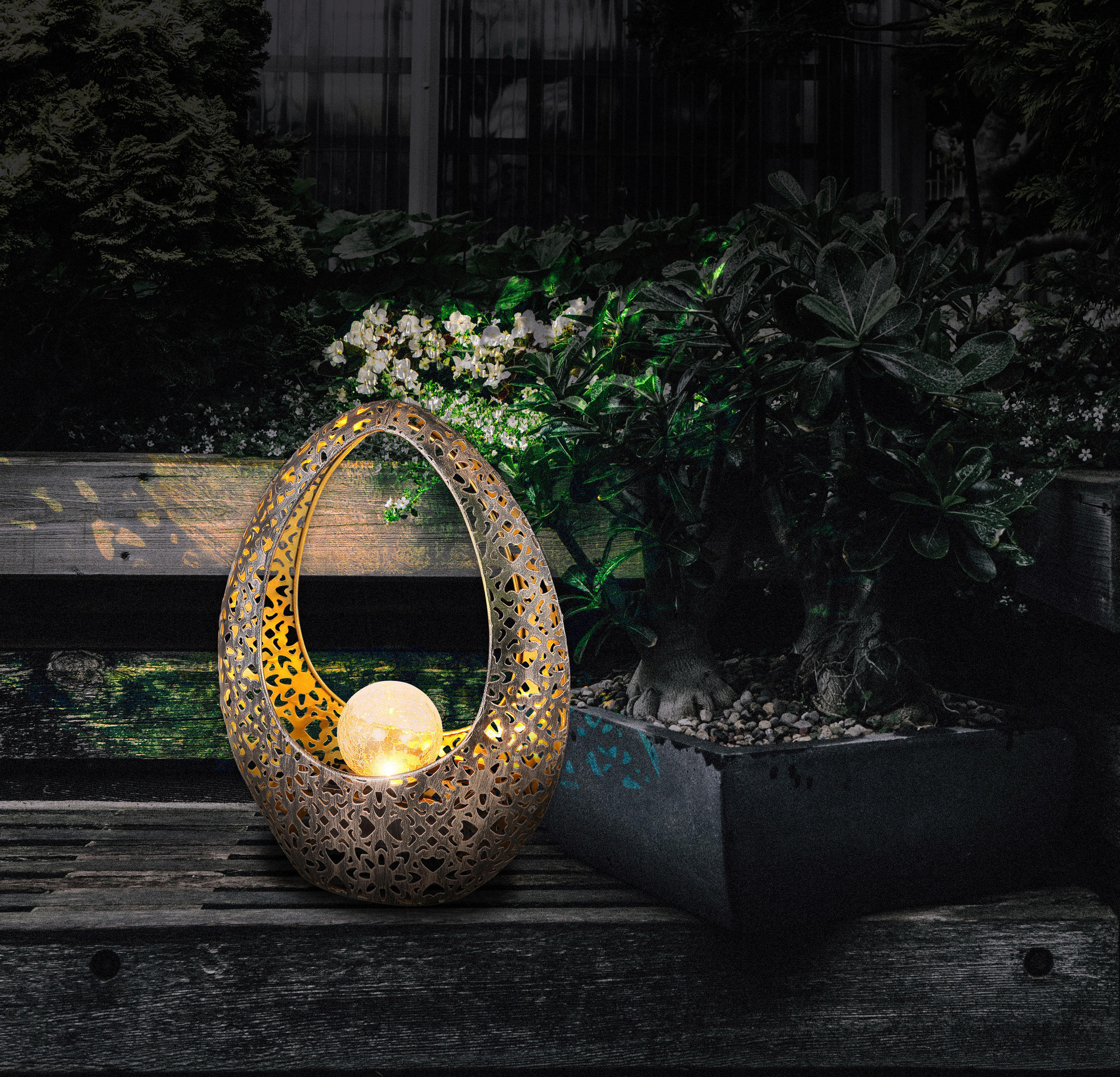 SOLARLEUCHTE 21,5/9,5/27,5 cm   - Klar/Goldfarben, Design, Glas/Metall (21,5/9,5/27,5cm) - Globo