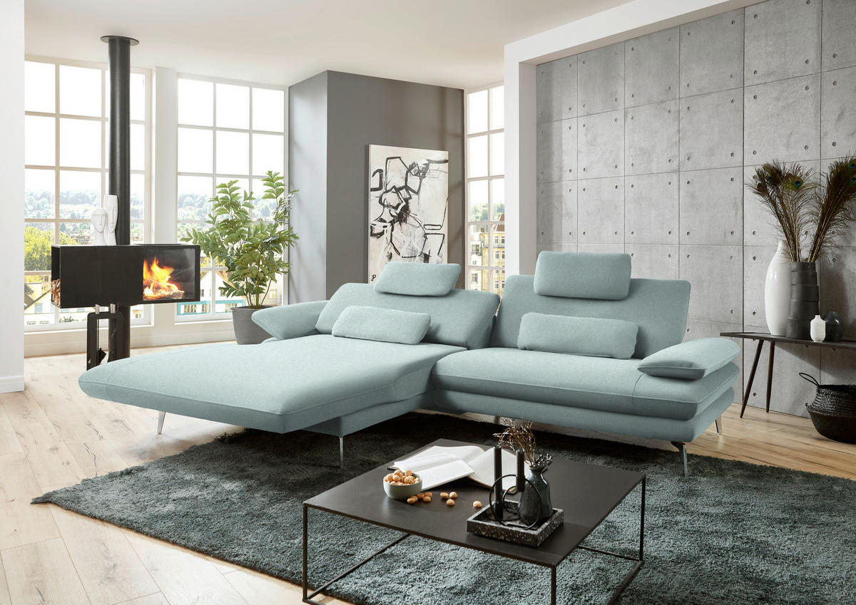 ECKSOFA in Webstoff Mintgrün  - Schwarz/Mintgrün, Design, Textil/Metall (184/284cm) - Dieter Knoll