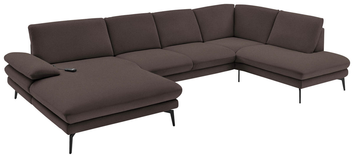 WOHNLANDSCHAFT in Webstoff Dunkelbraun  - Dunkelbraun/Schwarz, Design, Textil/Metall (180/344/208cm) - Dieter Knoll