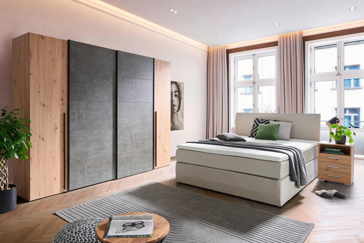 BOXSPRINGBETT 160/200 cm  in Hellgrau  - Hellgrau/Schwarz, Konventionell, Holz/Textil (160/200cm) - Carryhome