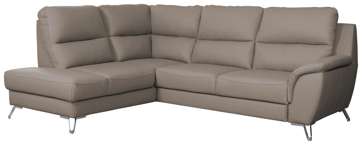 SJEDEĆA GARNITURA tekstil, koža  sivo-smeđa   - sivo-smeđa/boje kroma, koža/tekstil (200/99/246cm) - Celina Home