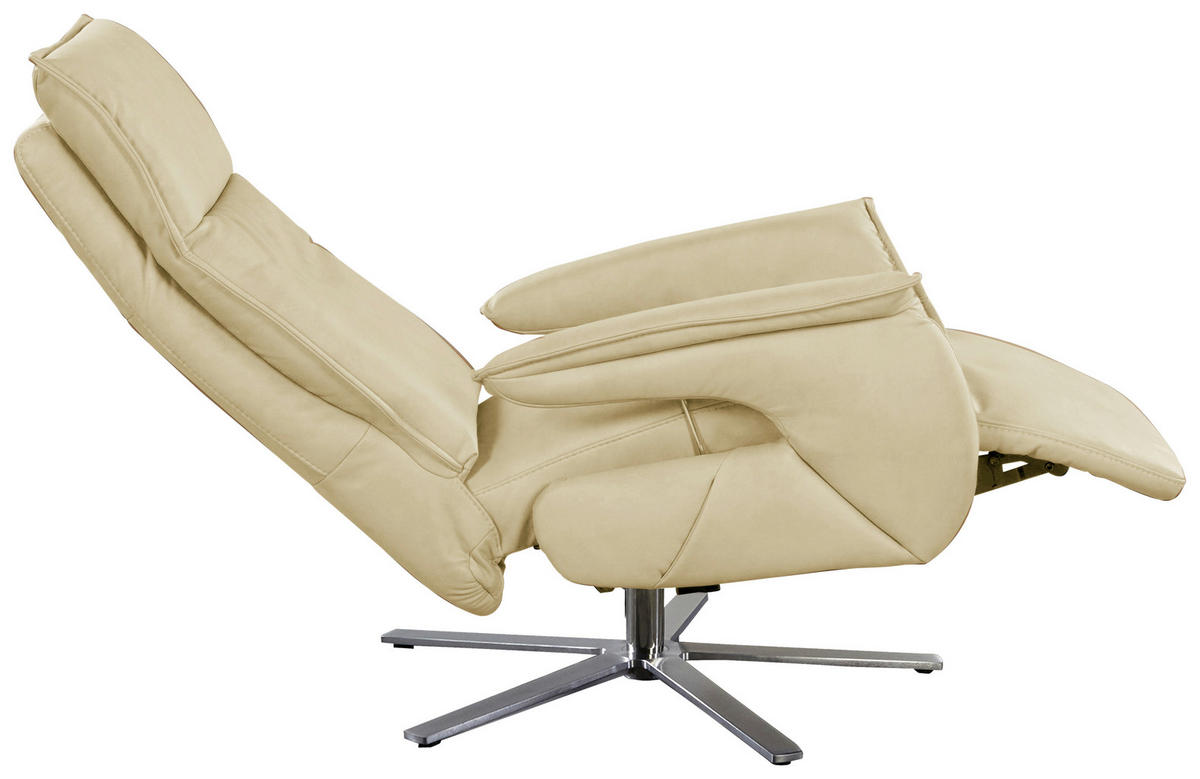 RELAXSESSEL in Leder Creme  - Edelstahlfarben/Creme, Modern, Leder/Metall (77/116/80cm) - Livetastic