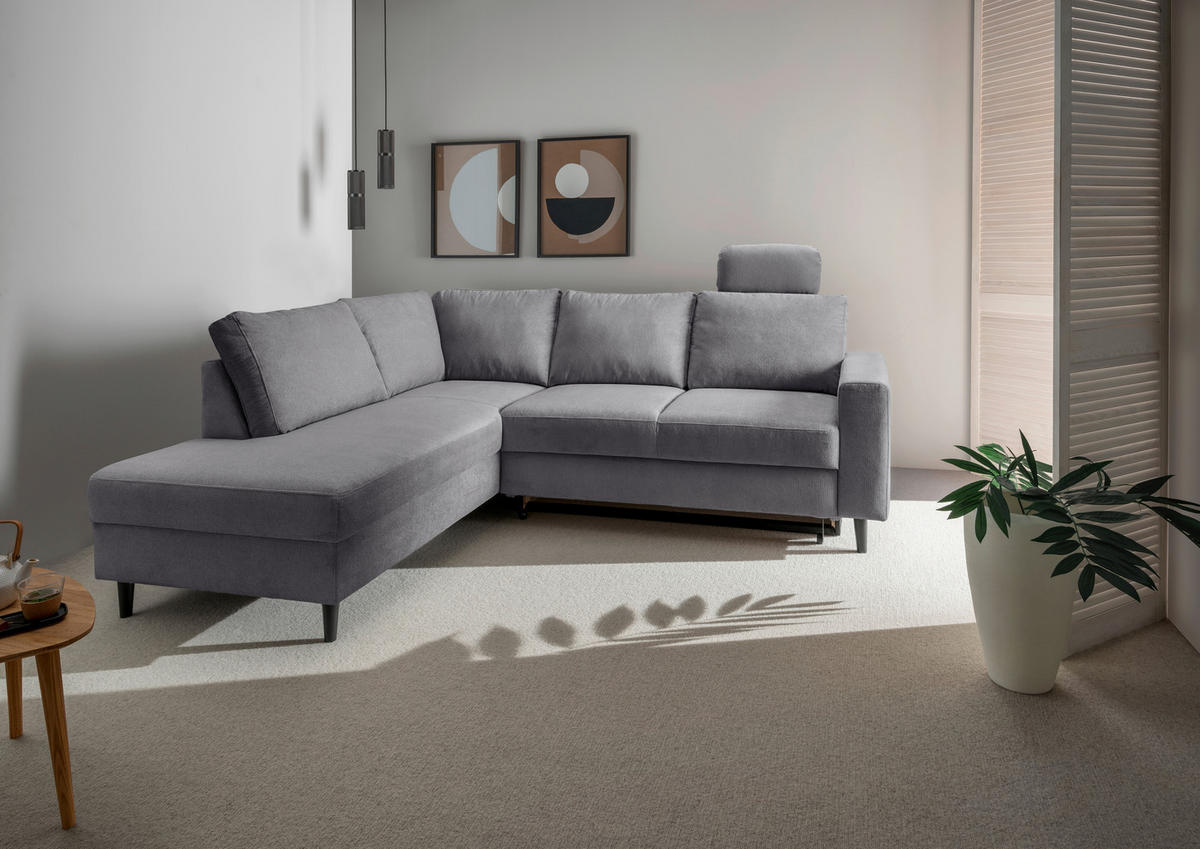 ECKSCHLAFSOFA in Chenille Dunkelgrau  - Dunkelgrau/Schwarz, MODERN, Holz/Textil (200/242cm) - Livetastic