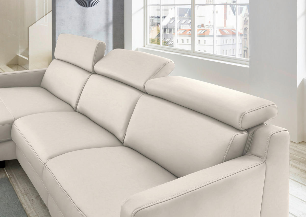 ECKSOFA Echtleder Beige  - Beige/Schwarz, Design, Leder/Metall (176/291cm) - Valdera