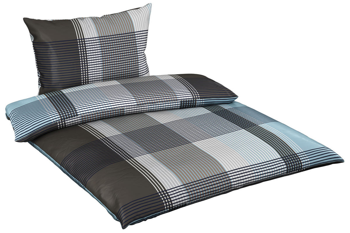 POSTELJINA CHECKERS 140/200 cm saten plava, siva  - siva/plava, Konvencionalno, tekstil (140/200cm) - Boxxx