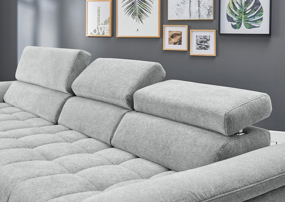 ECKSOFA in Chenille Grauweiss  - Schwarz/Grauweiss, Design, Textil/Metall (190/329cm) - Beldomo Style