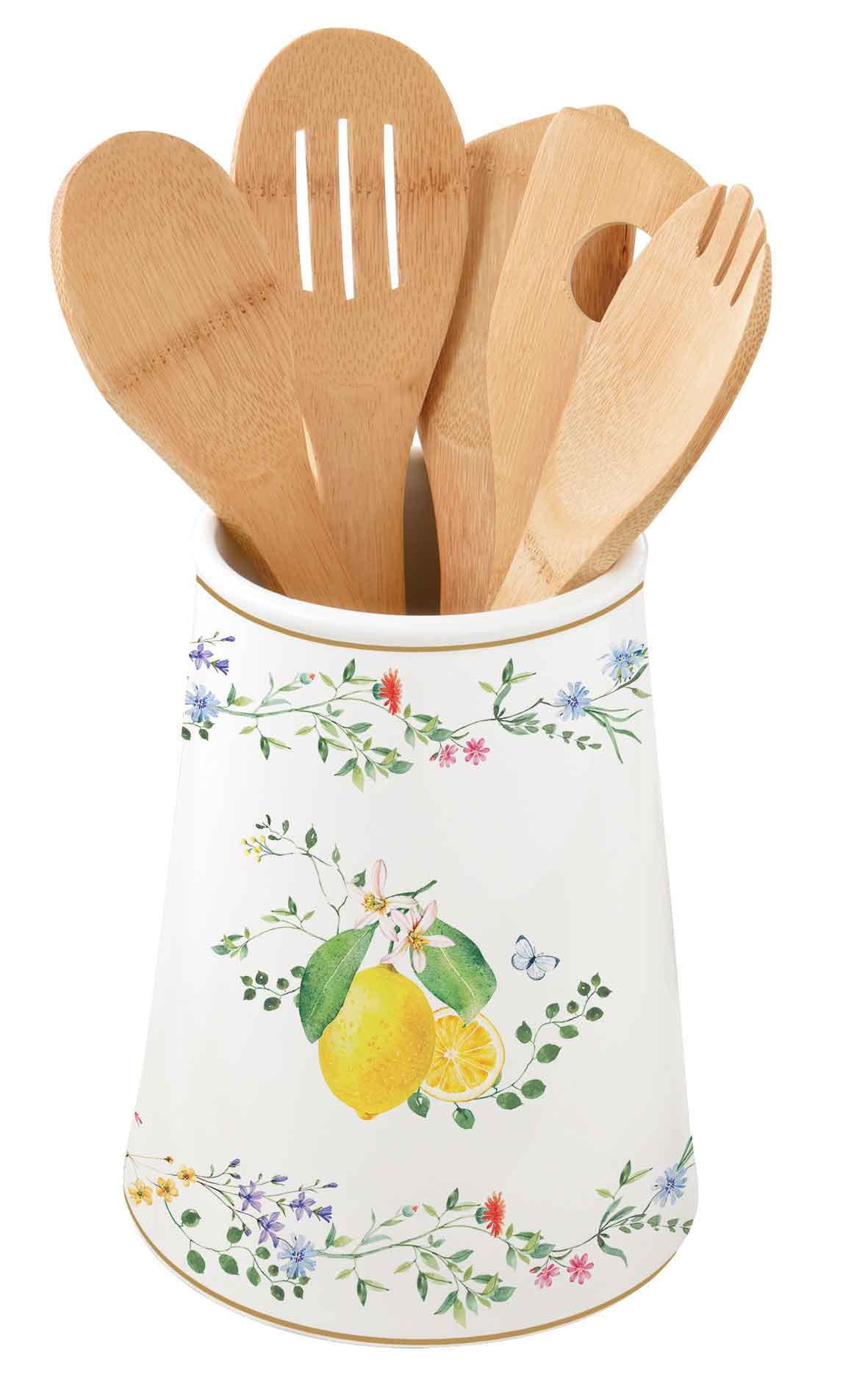SET KUHINJSKIH PRIPOMOČKOV   15/15/32 cm                  - rumena/zelena, Basics, les/keramika (15/15/32cm)