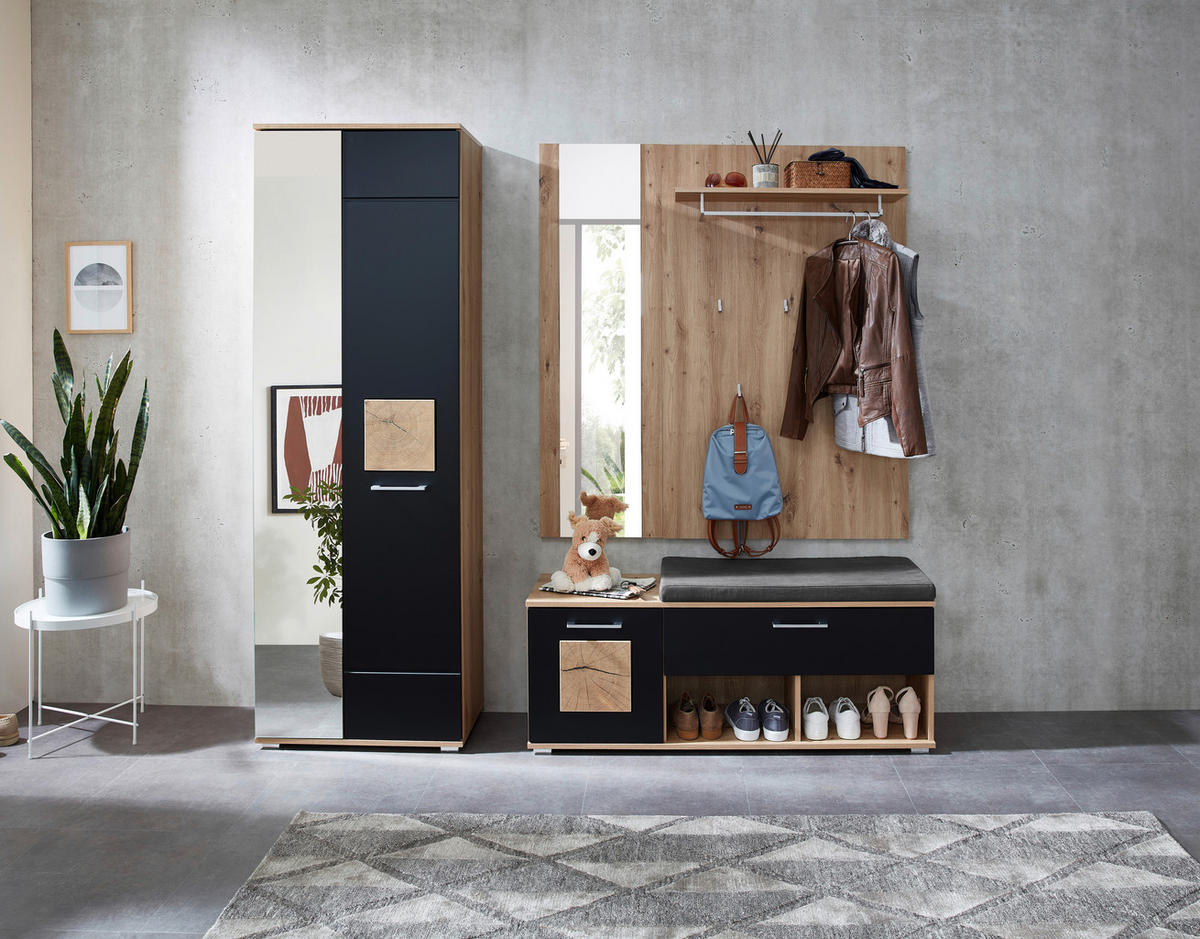 GARDEROBE 5-teilig  in 126/193/38 cm  - Schwarz/Eiche Artisan, Basics, Holzwerkstoff (126/193/38cm) - Xora