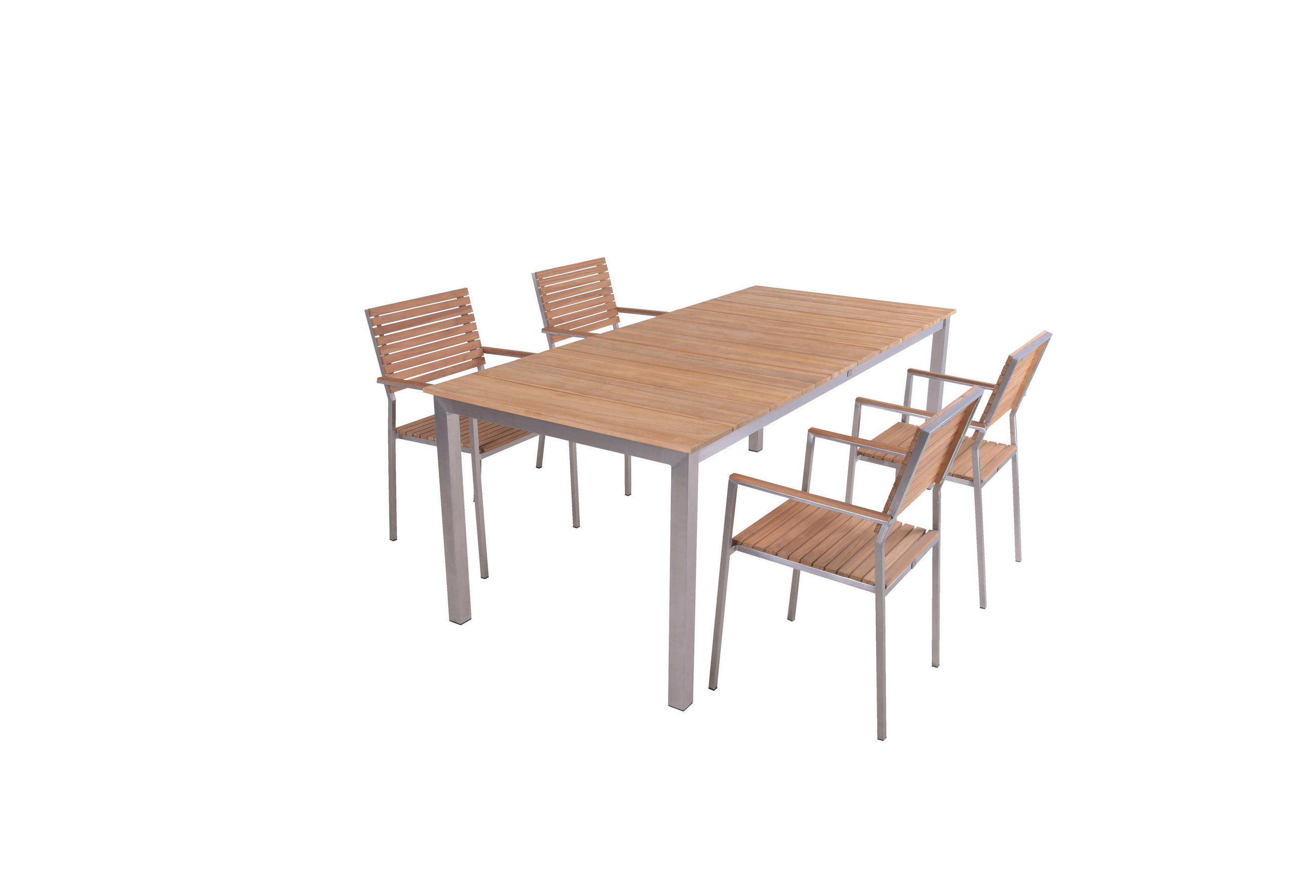 GARTENTISCHGRUPPE - Silberfarben/Braun, Basics, Holz/Metall - Gardenson