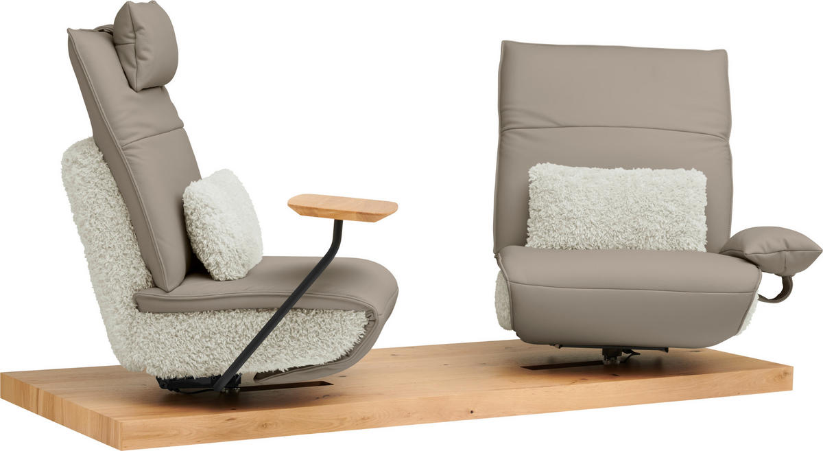 2-SITZER-SOFA Hochflor Echtleder Creme, Greige  - Greige/Creme, Design, Leder/Holz (240/65/104cm) - Koinor